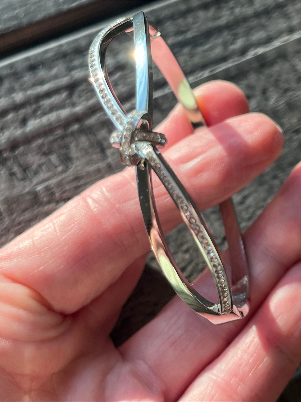 Silver Knot Crystal Accent Bangle Bracelet - Women's Jewelry